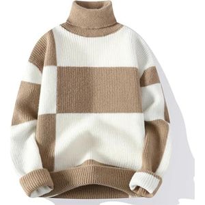 Heren coltrui slim fit trui casual gebreide herensweater hoge hals patchwork ontwerp trui warm sweatshirt met lange mouwen (Color : C, Size : 4XL)