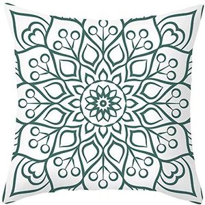 Ethereval Linnen kussenslopen, sierkussen vervanging voor loveseat bloemmotief bed standaardmaat, decoratieve buitenbank met rits, wit donkergroen - 50 x 50 cm