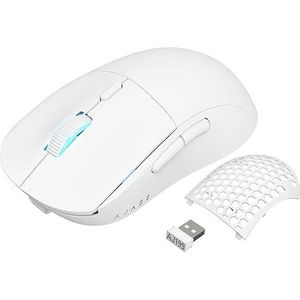 YINDIAO AJAZZ AJ199 Draadloze Gamingmuis,Ultralichtgewicht (60g),Optische Sensor Pixart PAW3395,26000 DPI, 2,4 Ghz,1ms,USB C Bedraad,6 Programmeerbare Knoppen,Lange Batterijduur,Ergonomisch,PC - Wit