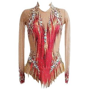 Rood,11/13,PONNYC Ritmische Gymnastiekpakjes Met Lange Mouwen Voor Meisjes Professionele Kunstschaatsjurk Schaats Kleding Met Hoge Elasticiteit Flash Diamond Winter Sport Outfit
