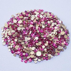 SS4-SS20 Mixformaat Helder Kristal Goud Plat Achter Strass Decoraties DIY Glitterstenen 3D Nail Art Accessoires-Fuchsia-Mixformaat SS3-SS20