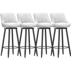 Barkrukken set van 4, toonhoogte krukken keuken eiland stoelen met rug, moderne zwarte metalen voetsteun voor keukeneiland, eetkamer, café, wit zwart been, 65 cm