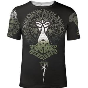 Unisex Viking Celtic Knot T-shirt - Noordse 3D-geprinte Odin Fenrir Tattoo Casual Harajuku Korte Mouw - Middeleeuwse IJslandse Pagan Comfortabele Losse Tracktop (Color : Thor's Hammer E, Size : XL)