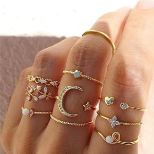 Vintage Koreaanse gouden zilveren kleur parel ringen Set sieraden voor meisjes vlinder holle hart Ring voor vrouwen - AR0028