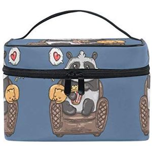 Happy Blue Panda Cosmetic Bag Organizer Rits Make-up Tassen Pouch Toilettas voor Meisje Vrouwen