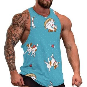 Cartoon Jack Russell Terriers Heren Tank Top Grafische Mouwloze Bodybuilding Tees Casual Strand T-Shirt Grappige Gym Spier