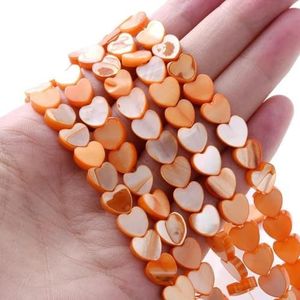Natuurlijke witte liefde hart schelp kraal zoetwater parelmoer losse spacer kraal voor sieraden maken DIY armband ketting 6-12 mm-oranje-10 mm