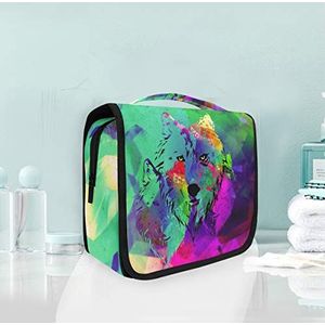 Hangende opvouwbare toilettas abstracte kleurrijke wolf make-up reizen organizer tassen tas voor vrouwen meisjes badkamer