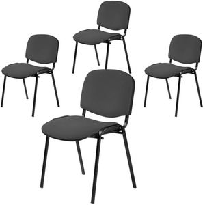 Office & More ISO, 4-delige set, bezoekersstoel, comfortabele conferentiestoel, stapelbaar, met gevoerde zitting en rugleuning, antraciet