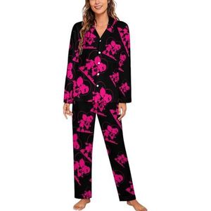 Liefde Hart Jongen Kus Meisje Vrouwen Lange Mouw Button Down Nachtkleding Zachte Nachtkleding Lounge Pyjama Set 2XL