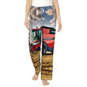 XTYGETY Bedrijf Boerderij Tractor Print Vrouwen Flanellen Pyjama Bottoms Womens Pyjama Pj Broek Lounge Slaap Broek Met Zakken, Zwart, S