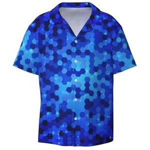 OdDdot Blauw Zeshoekig Patroon Print Heren Button Down Shirt Korte Mouw Casual Shirt Voor Mannen Zomer Business Casual Jurk Shirt, Zwart, XXL