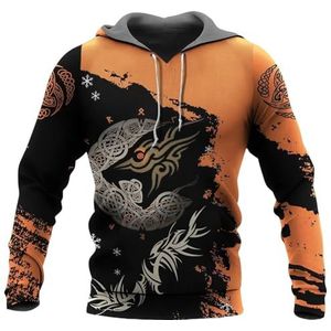 Viking Celtic Wolf Hoodie - Noorse Mythologie Fenrir Totem Tattoo Sweatshirts, Casual Lichtgewicht Pullover voor Heren(Orange,5XL)