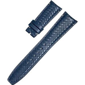 INSTR Gebogen End Koeienhuid Geweven Horlogeband Fit Voor IWC Portugieser Piloten Lederen Horlogebandje 20mm 21mm 22mm (Color : Blue Whitout Buckle, Size : 21mm)