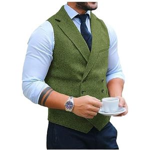 Dvbfufv Heren Visgraat Wol Tweed Dubbele Knopen Herfst Vest Heren Bruiloft Steampunk Vest EN8 M