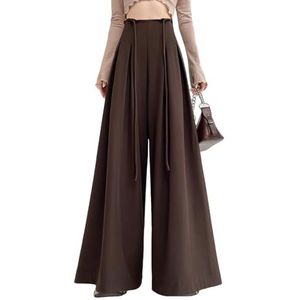 Dames Casual Palazzo Broek Hoge Taille Wijde Pijpen Zakelijke Lange Rechte Broek met Zakken,Bruin,L