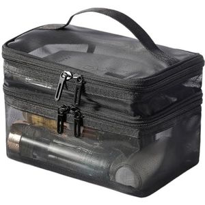 MQPALZKD Mesh transparante dubbellaagse make-uptas for dames reiscosmetica opslag waszak met capaciteit