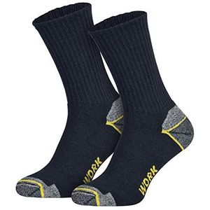Werksokken voor heren, 6 paar, lange versterkte hiel en teen, grijs, blauw, zwart, geen drukpunten, blaasvrije voeten, voor werkschoenen, trekkingschoenen, blauw, 43-46 EU