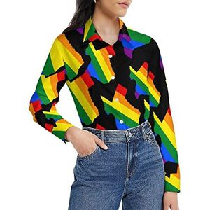 Texas Gay Pride damesshirt met lange mouwen en knoopsluiting, casual werkshirts, tops, 2XL