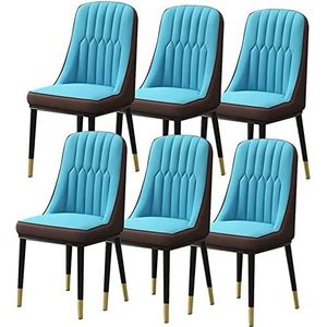 GEIRONV Keuken eetkamerstoelen set van 6, moderne waterdichte PU lederen zijstoel met carbon for balie lounge woonkamer receptie stoel Eetstoelen (Color : Blue+brown, Size : 91 * 45 * 45cm)