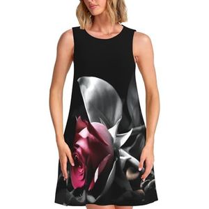 ELSMZXZD Gothic Zwarte Rozen Print Dames Zomerjurken - Casual Mouwloze Jurk Zonnejurk 2025 Strand met Zak, Gothic zwarte rozen, S
