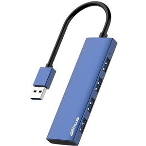 ANYPLUS USB-hub, USB 3.0-hub aluminiumlegering ultradunne USB-splitter, draagbare 4-poorts USB-verlenger, USB-hub voor laptop, pc, MacBook, iMac, Surface Pro, Mac Pro, flashdrive, XPS 【blauw】