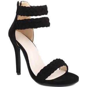 YhdtHSF 11 cm / 4 inch damessandalen met hoge hak, open teen, enkel, ritssluiting, geschikt voor bruiloften, dansen, feesten, kantoor, Zwart, 35 EU