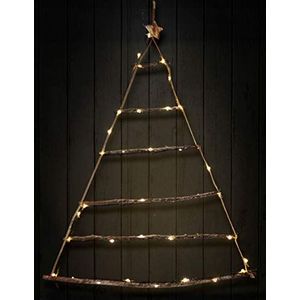 Spetebo muur decoratie houten boom met 40 LED - 90x70 cm - hout kerstdecoratie verlichte hangdecoratie voor individuele versiering met siersieraden