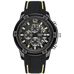 Lederen band heren horloge roestvrij staal analoge kwarts waterdichte chronograaf business casual multi -dial mode horloge,Black and yellow a5