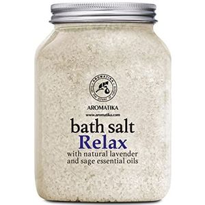 Zeebadzout Relax 1300 g - Badzout zeezout met natuurlijke etherische lavendelolie en salieolie - aromatherapie bad - lichaamsverzorging - goede slaap - ontspanning - badgeur - badadditief 1,3 kg