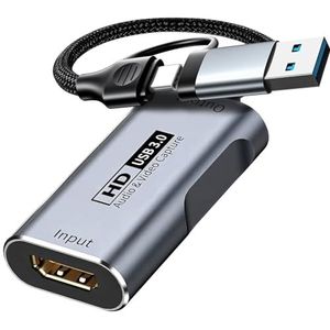 Video-opnamekaart, 4K HDMI naar USB 3.0 opnamekaart, HDMI naar USB/USB C Audio Video Recording in 1080P @60Hz, 2K @30Hz voor onderwijs, uitzending, gaming, streaming, videoconferentie