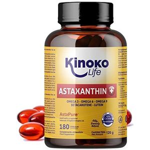 ASTAXANTHINE PLUS 4mg 180 capsules (Sofgels) met luteïne, omega 369 en bètacaroteen 100% natuurlijk, van ASTAPURE® kwaliteit, oplosbaar in vet, natuurlijke antioxidant, glutenvrij, non GMO.