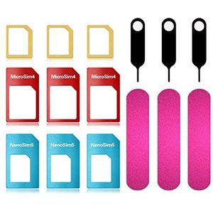 LIUJZZJ 3 Set SIM-kaart Adapter 5 in 1 Nano Micro ndard SIM-kaart Converter Kit met SIM-kaart map en naald