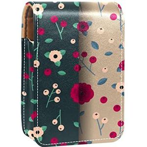 Draagbare Lipstick Case voor op reis,Mini Lipstick Opbergdoos met spiegel voor vrouwen dames, Lederen cosmetische etui Rose Flower, Meerkleurig, 9.5x2x7 cm/3.7x0.8x2.7 in