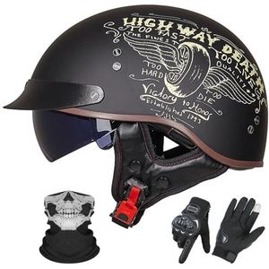Vintage Motorhelm In Duitse Stijl, ECE 22.06 Goedgekeurd, Open Motorhelm, Retro Halve Helm met Zonneklep voor Volwassenen, Mannen en Vrouwen F-1,XL (59-60cm)