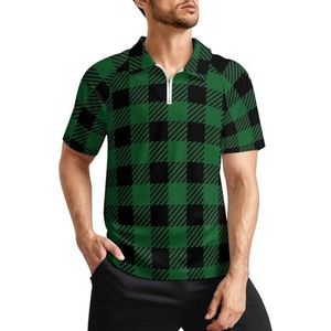Groen Zwart Buffalo Plaid Heren Golf Polo Shirts Klassieke Fit Korte Mouw T-Shirt Gedrukt Casual Sportkleding Top 3XL
