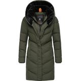 Ragwear Winterjas voor dames, warme waterdichte en ademende gewatteerde jas, lang, met capuchon en hoge teddyfleece kraag, Natalka Cosy YOUMODO XS-6XL, dark olive, S