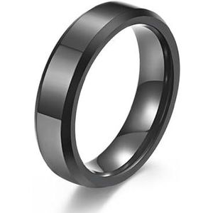 6mm dubbele afgeschuinde rand wolfraam staal glanzende ring 8mm wolfraam goud anti-snijden minimalistische heren ring ring (Color : 6mmBlack, Size : 6#)