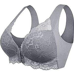 Plus Size Kanten Beha Met Voorsluiting Voor Senioren Naadloze Gladde Rug Slaap Bralette Sexy Comfort Vest Lingerie Cadeau (Color : Gray, Size : 3XL)