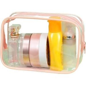 Transparante PVC tas 3 Pack Clear Toilettas Cosmetische Tas Reizen Transparante Make-up Cosmetische Tas voor Vrouwen Mannen Reizen Zakenreis Thuis Clear Tote Bag, Roze (3 stuks), Eén maat
