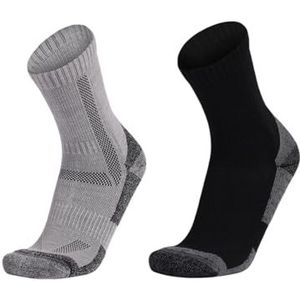 Pick Ferns in March Merinowol Wandelen Crew Sokken, Wollen Wandelsokken, Zwart/Grijs/Bruin, Thermische Sokken voor Mannen 9-12 & Dames 4-9, Unisex, 2 Pack, Heren: zwart en grijs, 43-47 EU
