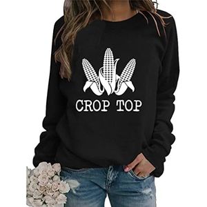 Crop Top Sweatshirt Women Corn Graphic Long Sleeve Farm Pullover Tops Casual Farm Fall Shirts Funny Farmer Life