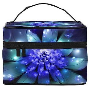 Blauwe bloem print make-up tas,Draagbare cosmetische tas,Grote capaciteit Travel Makeup Case Organizer, Blauwe Bloem, Eén maat