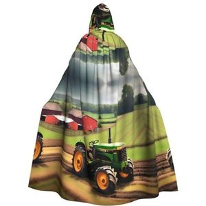 FRGMNT Tractor boerderij patroon print mannen Hooded Mantel, Volwassen Cosplay Mantel Kostuum, Cape Halloween Dress Up, Hooded Uniform