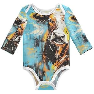 KAAVIYO Abstract kunstwerk koe baby body lange mouwen katoen bodysuit voor neutrale pasgeborenen 3-24 maanden, Patroon., 3 Maanden