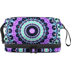 Grote capaciteit reizen cosmetische tas,Abstracte kunst kleurrijke bloemen,Make-up tas,Waterdichte make-up tas organisator, Meerkleurig, 27x15x14 cm/10.6x5.9x5.5 in