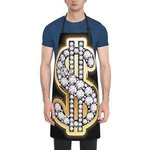 ZhaoYuGoods Camo Woodland Camoflage schorten met zakken voor vrouwen en mannen, stijlvolle kookschorten voor keuken, tuinieren, salon, ideale print schort, Gouden Dollar teken, Eén maat