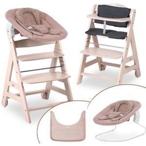 hauck Bambi Kinderstoel Beta+ Newborn set - babystoel set vanaf de geboorte met 2-in-1 opzetstuk voor pasgeborenen bouncer, zitkussen en eetplank - Whitewashed