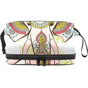 Make-up tas - grote capaciteit reizen cosmetische tas, olifant op de Henna indiaan, Meerkleurig, 27x15x14 cm/10.6x5.9x5.5 in