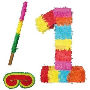 Party Factory Pinata, Getallen 0-9, met stok en blinddoek, Kiderverjaardag, 50 x 35 x 8cm, 1, multicolor